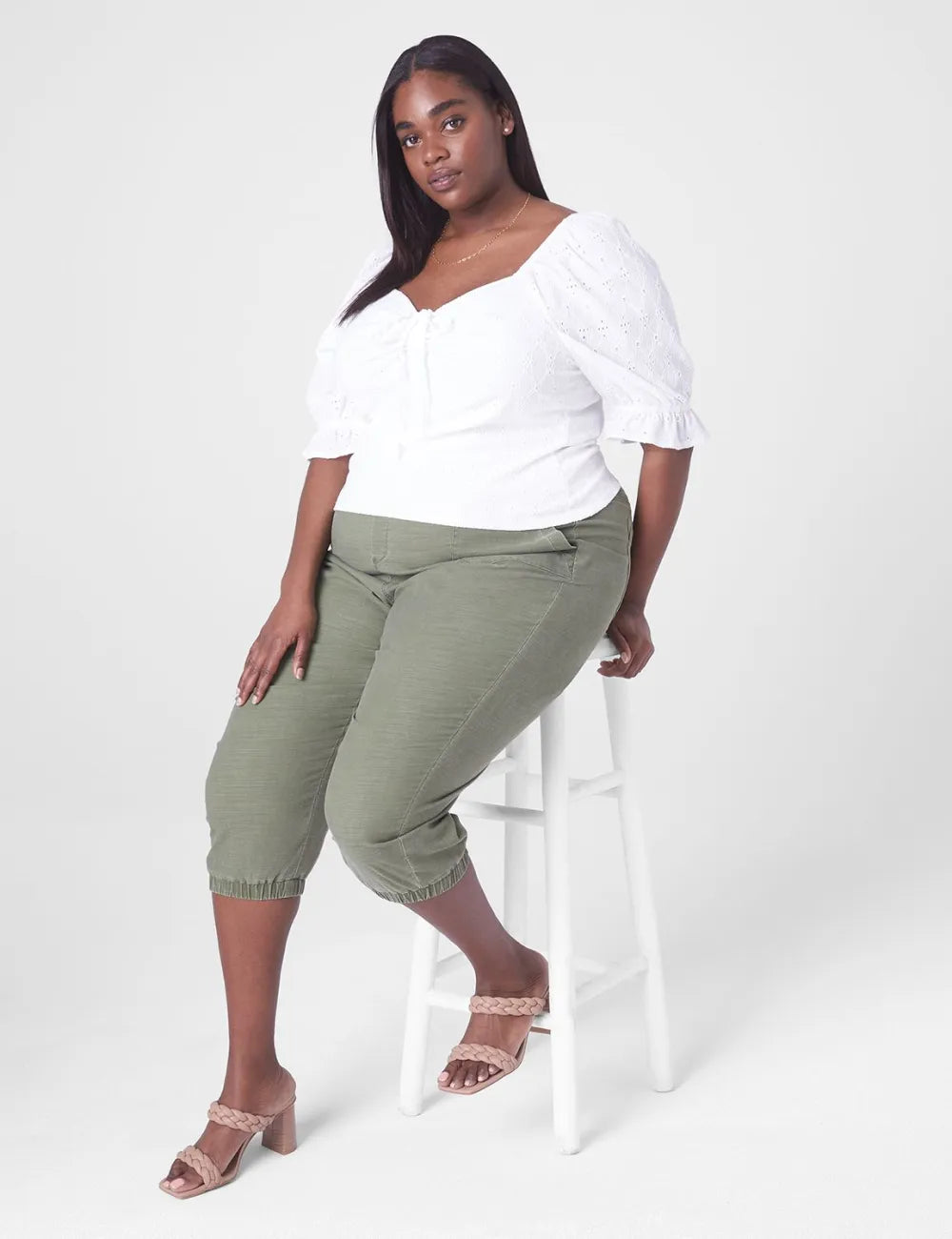 Crop Drawcord-Detail Eyelet Top