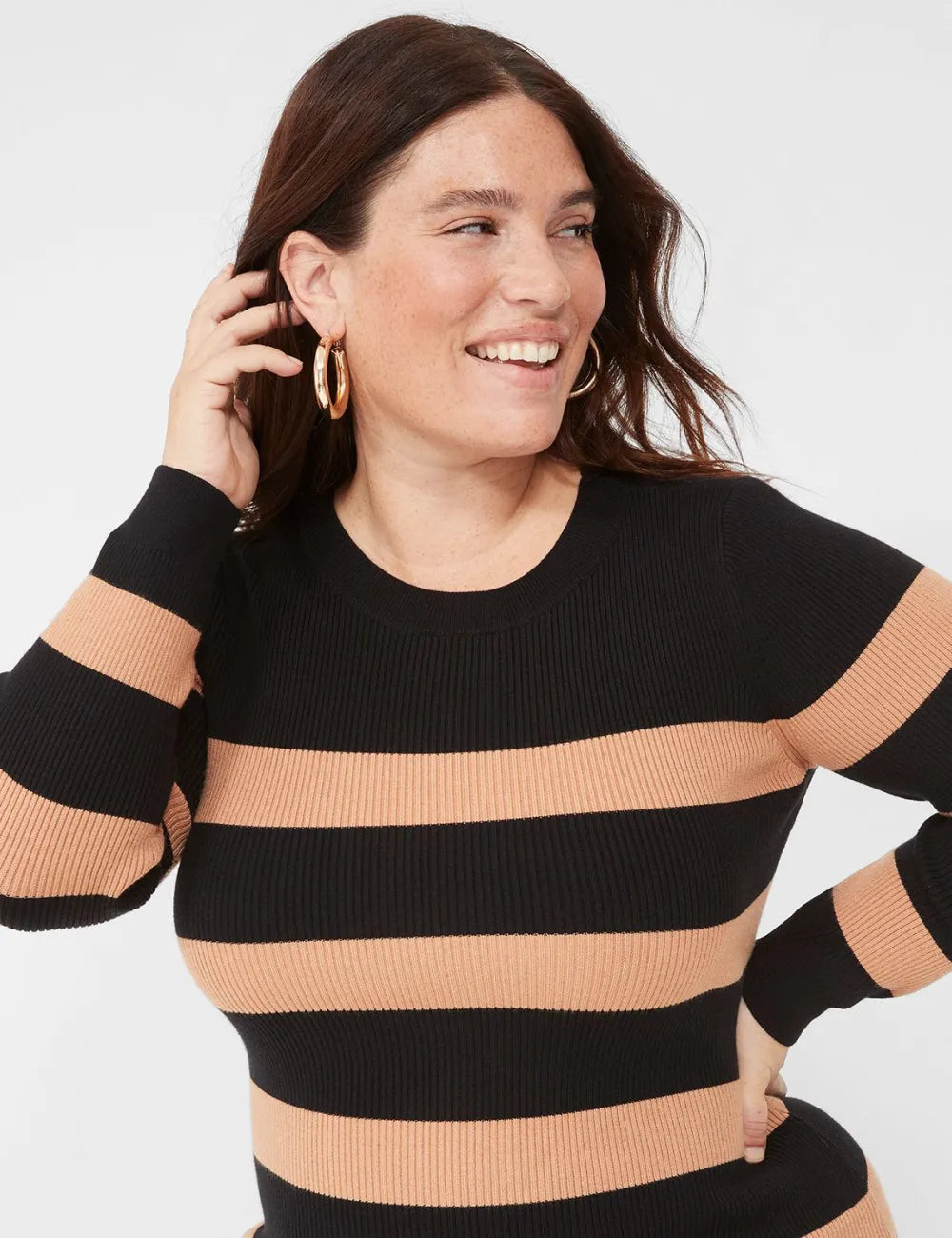 Crew-Neck Stripe Sweater Dress