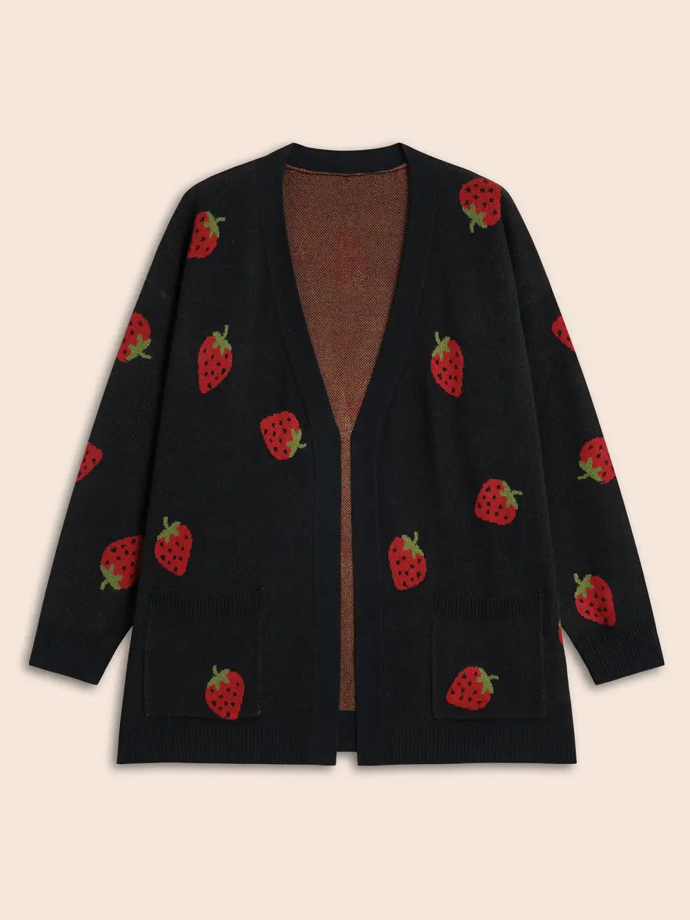 Strawberry Jacquard Patch Pocket Cardigan