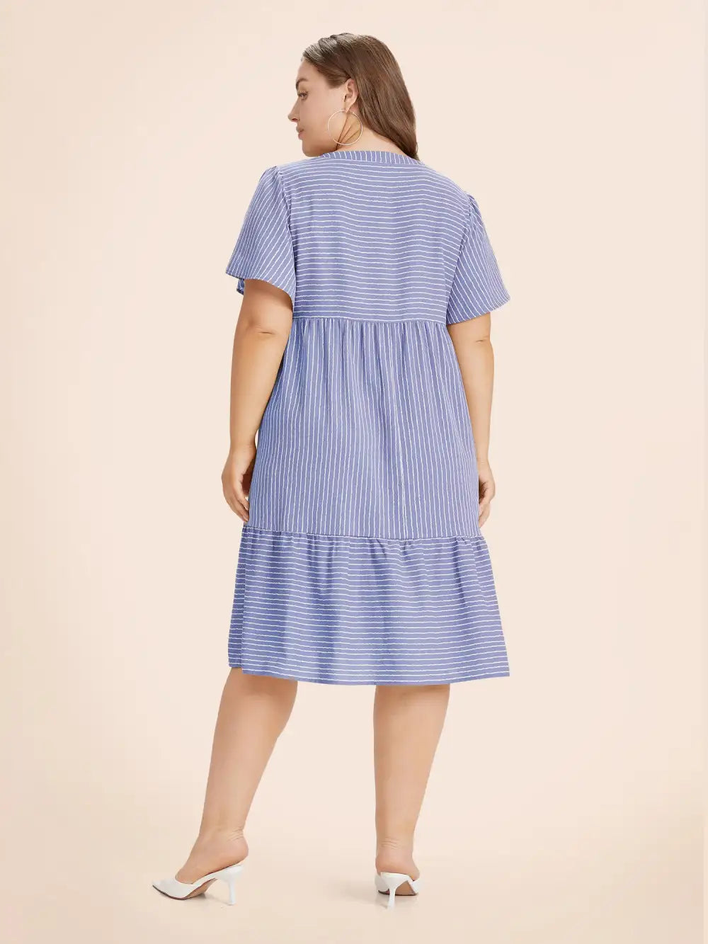 Striped Patchwork Notched Flutter Layered Babydoll Dress