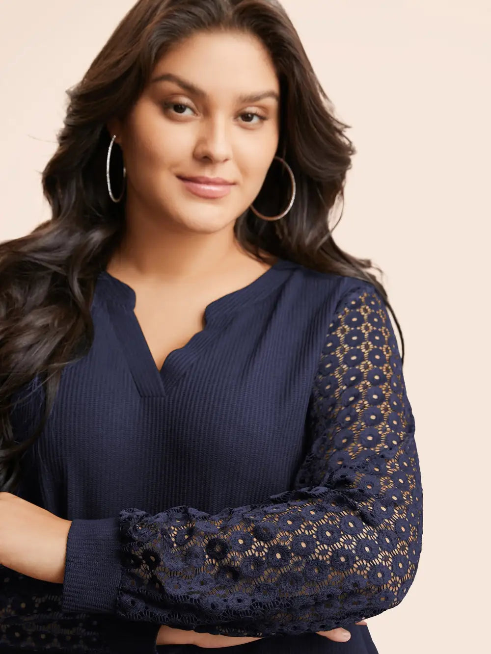 Notched Crochet Lace Mesh T-Shirt