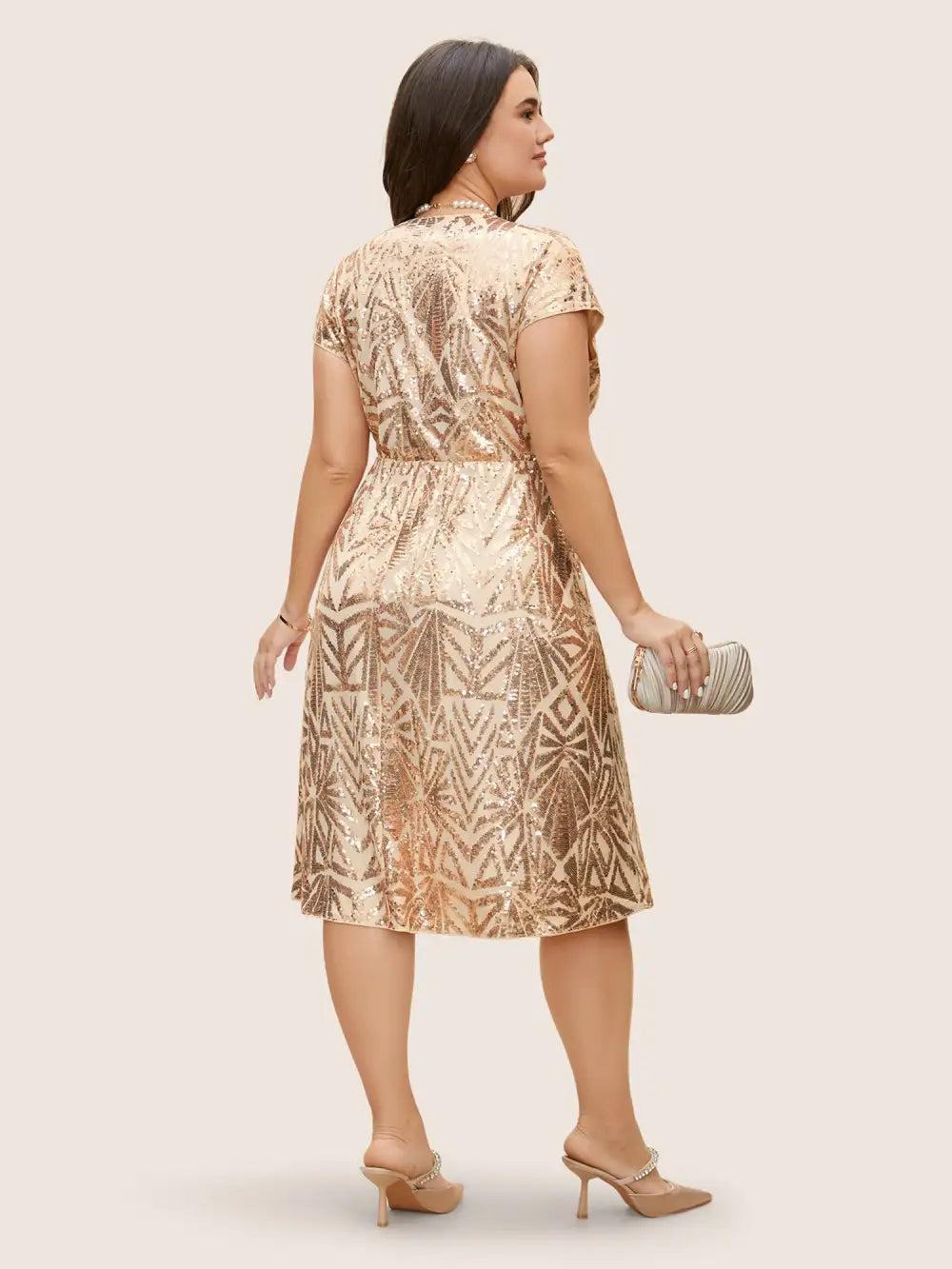 Geometric Sequin Dolman Sleeve Midi Dress