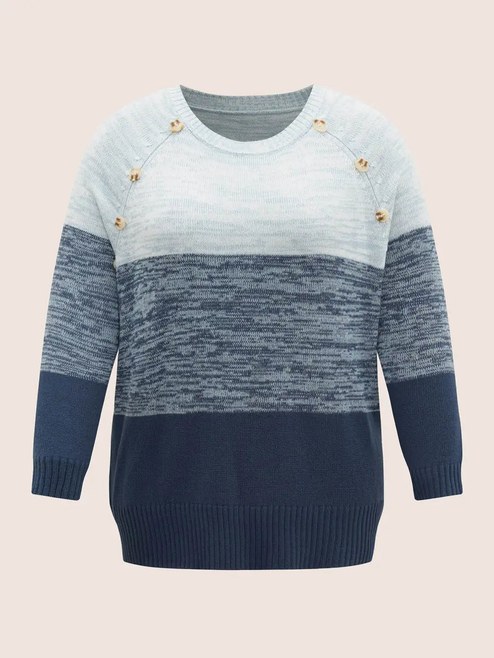 Colorblock Contrast Heather Button Detail Pullover