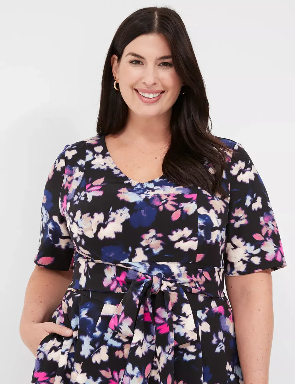 Lena V-Neck Level-Hem Midi Dress