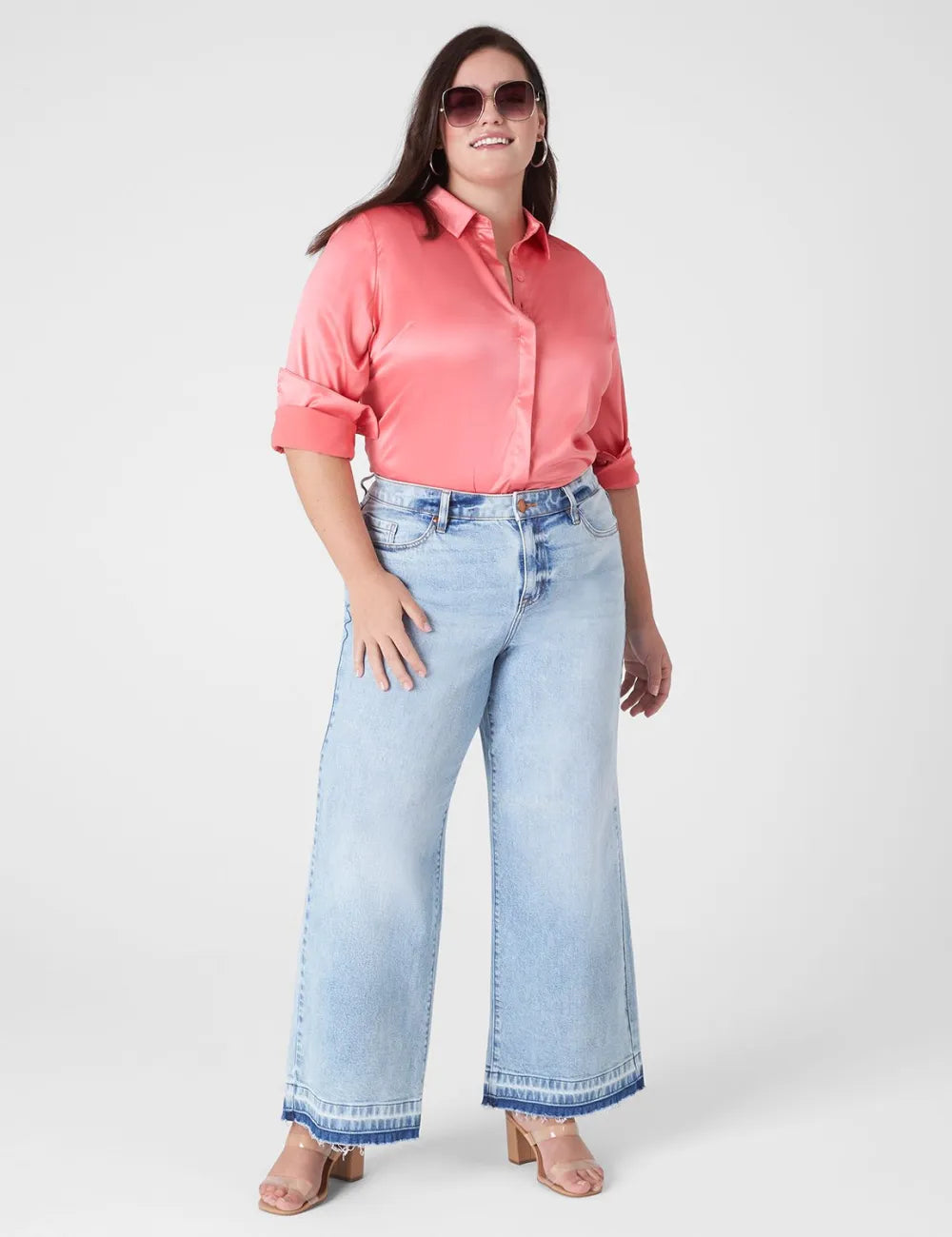 Collar Button-Down Satin Shirt