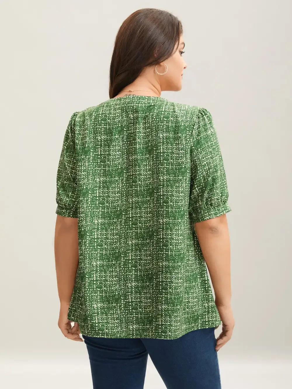Geometric Print Puff Sleeve Blouse