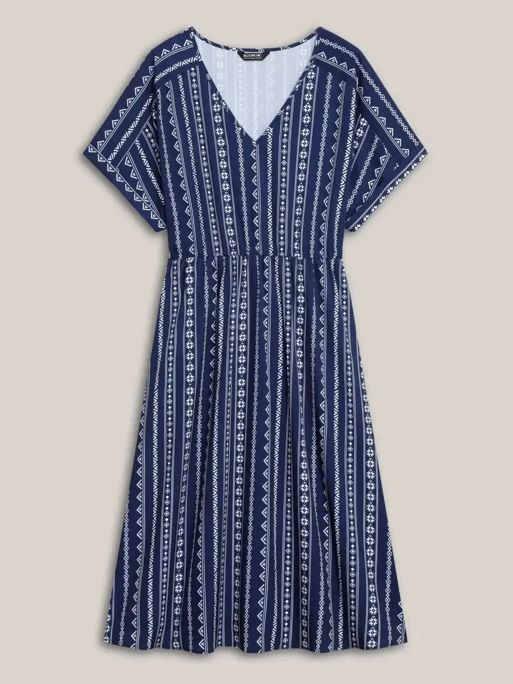 Striped Waist-Cinched Dolman Sleeve Midi Dress