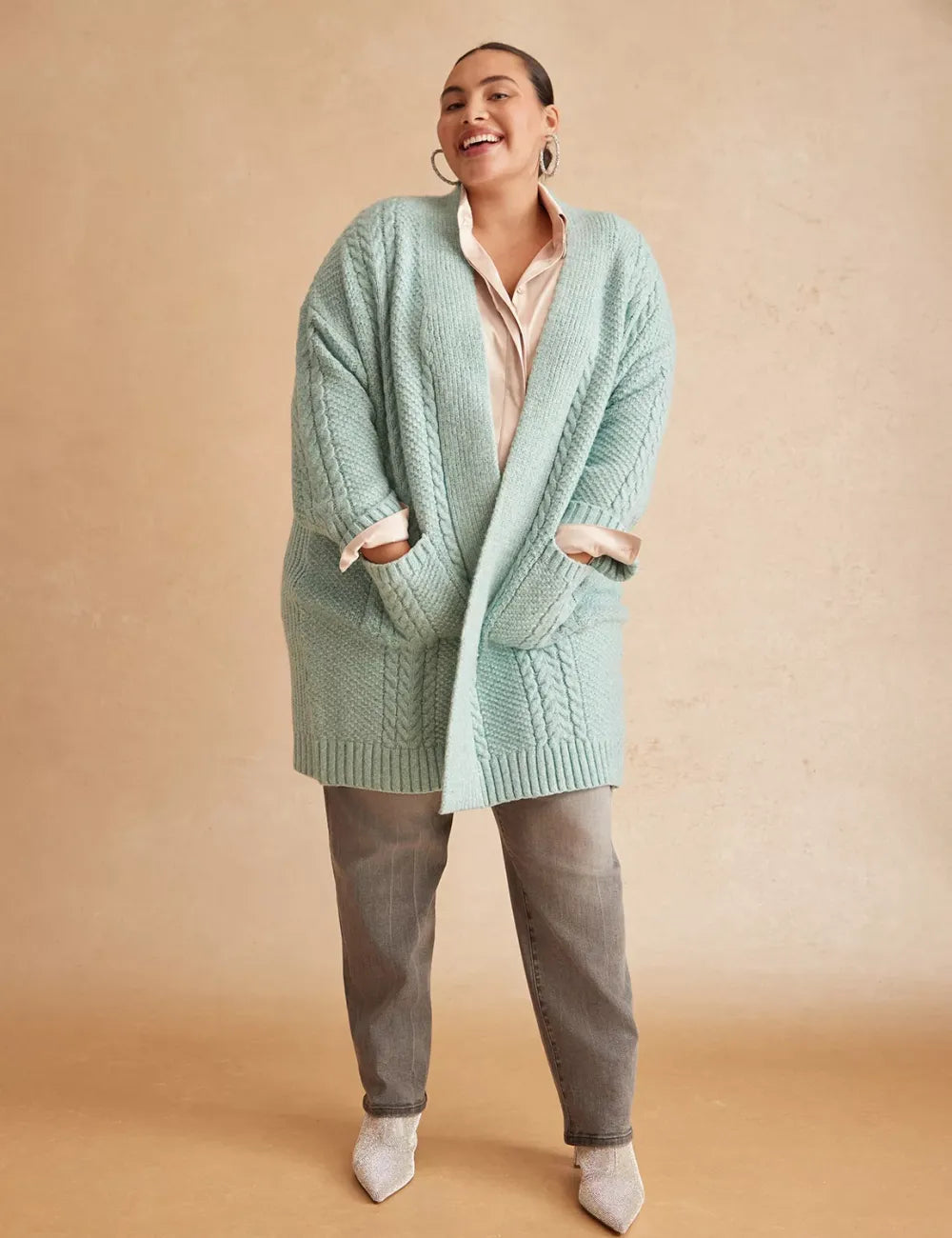 Open-Front Cable Knit Coatigan