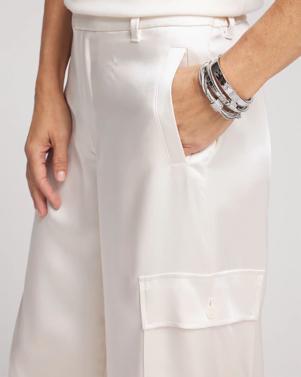 Satin Wide Leg Cargo Pants