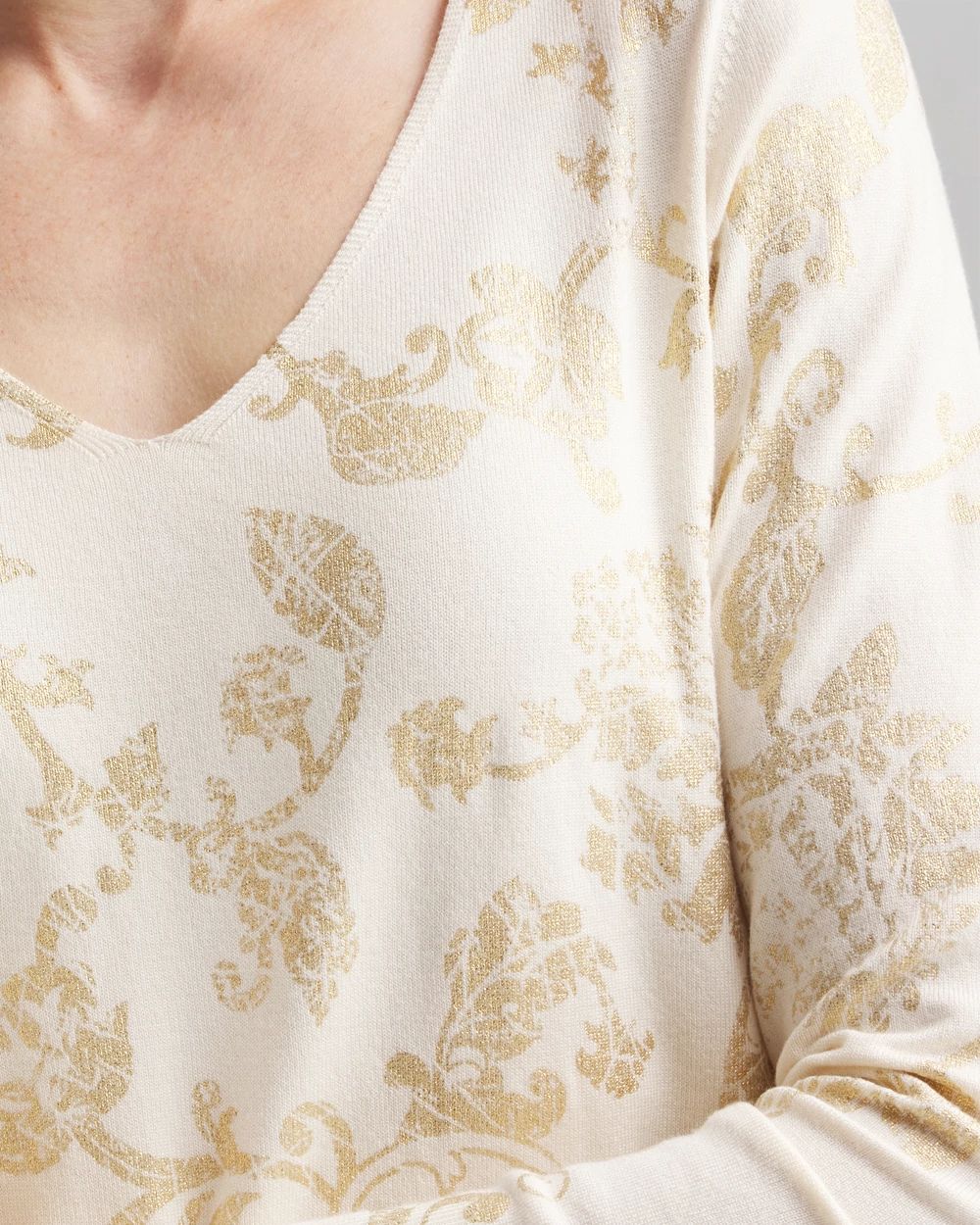 Foiled V-Neck Pullover Sweater