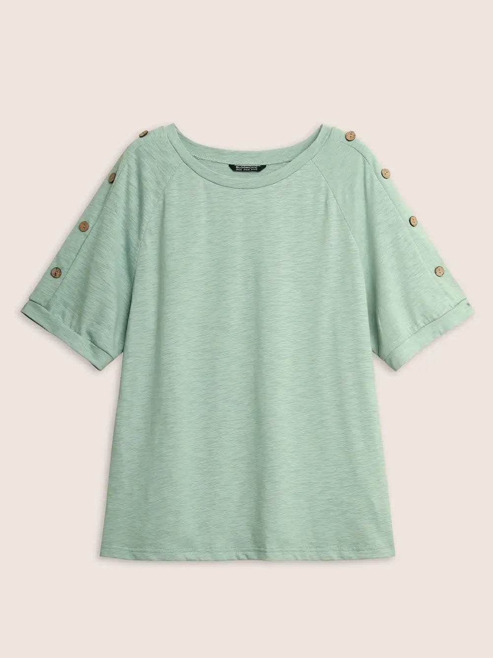 Plain Button Detail Raglan Sleeve T-Shirt