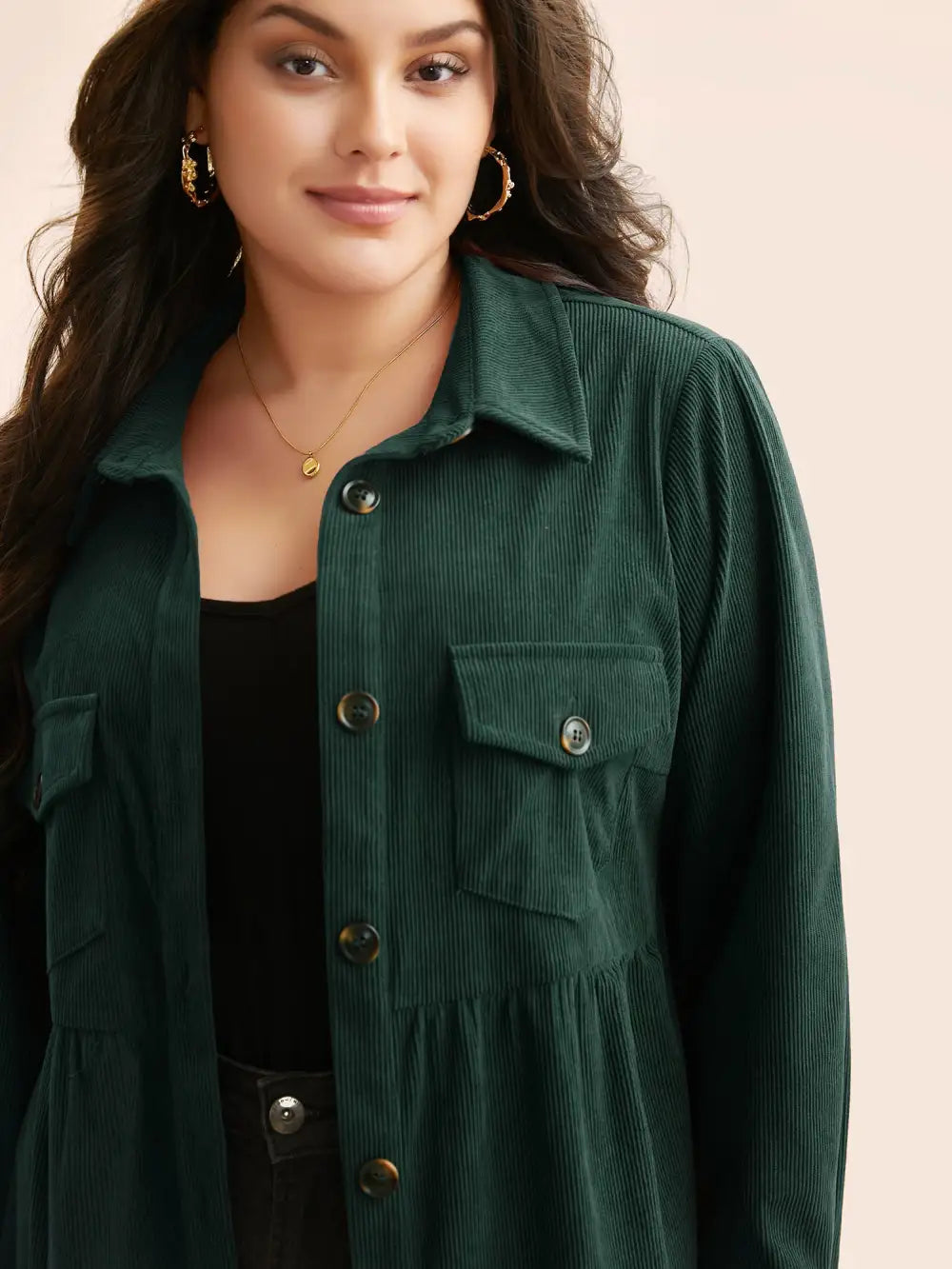 Corduroy Flap Detail Gathered Jacket