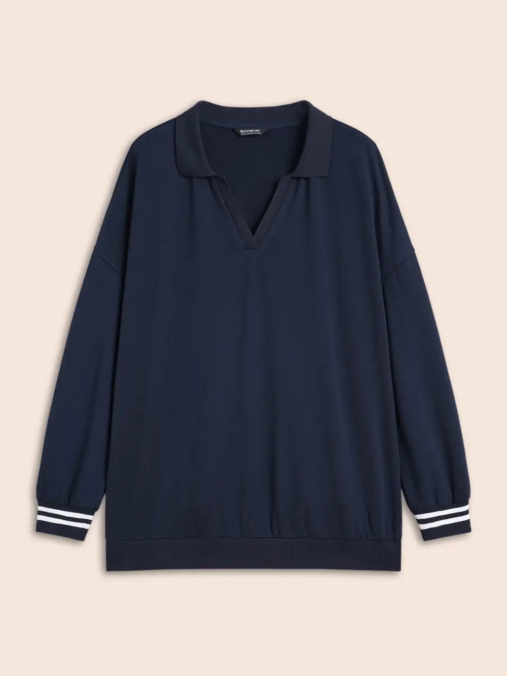 Polo Neck Contrast Trim Drop Shoulder Sweatshirt