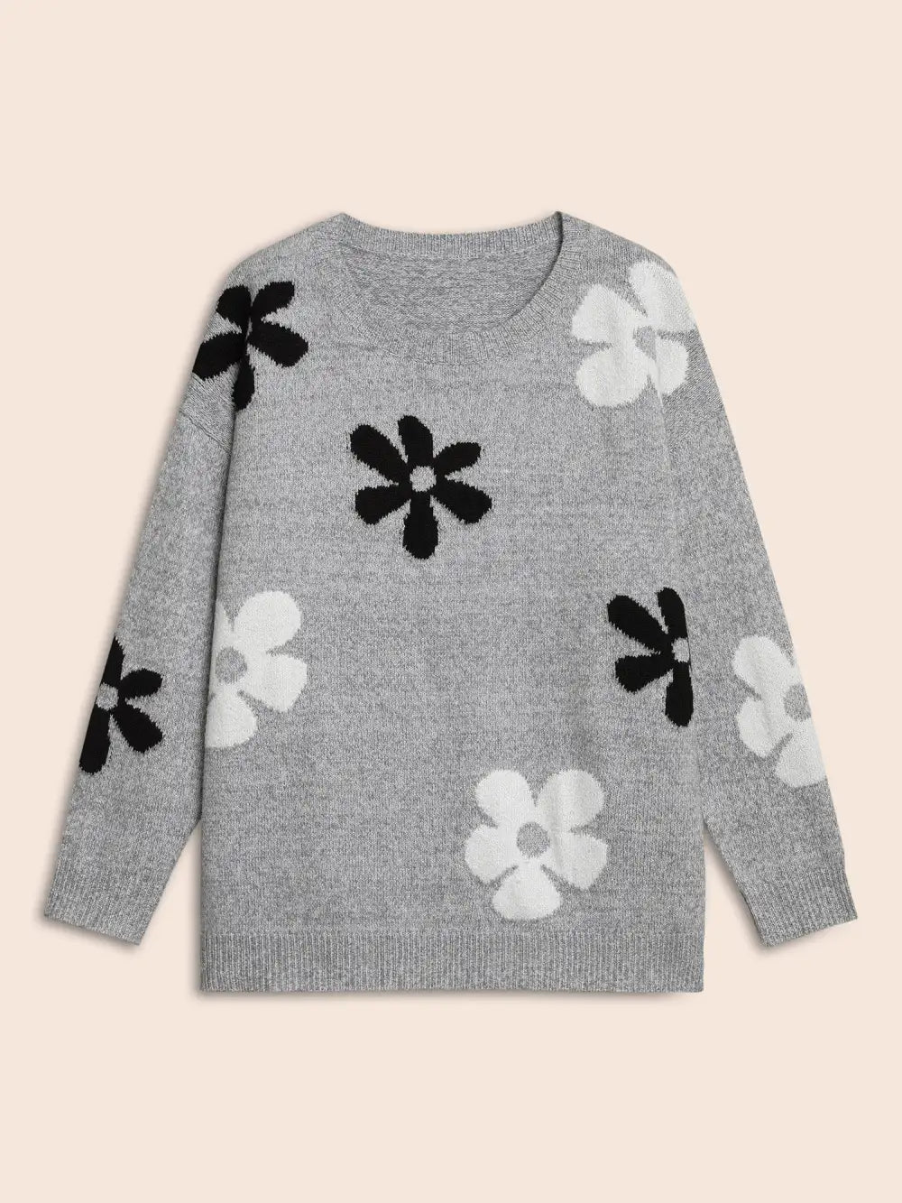 Round Neck Floral Jacquard Pullover