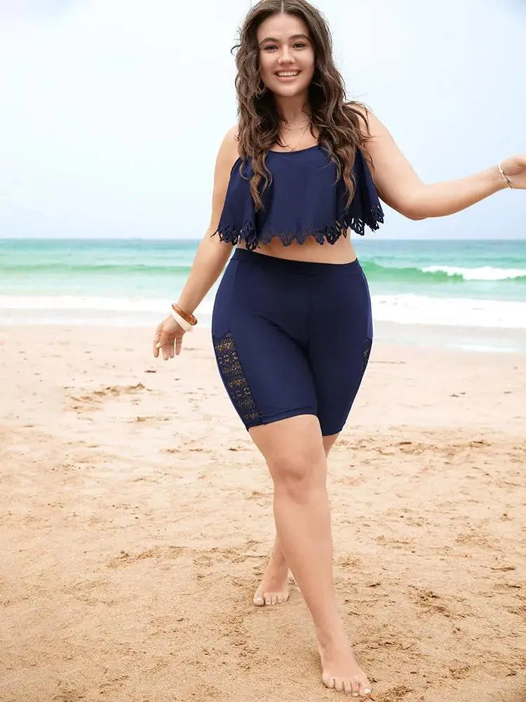 Lace Insert High Waist Swim Shorts