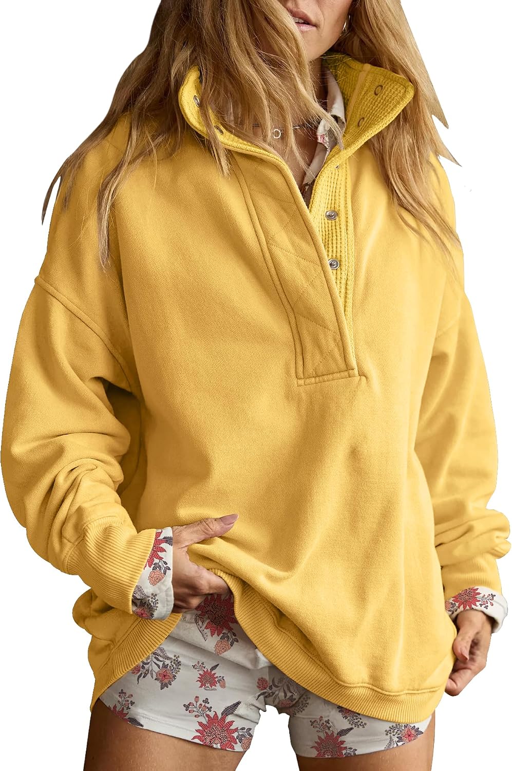 Sweatshirt for Women Oversized Henley Neck Pullover Top Fall Outfits