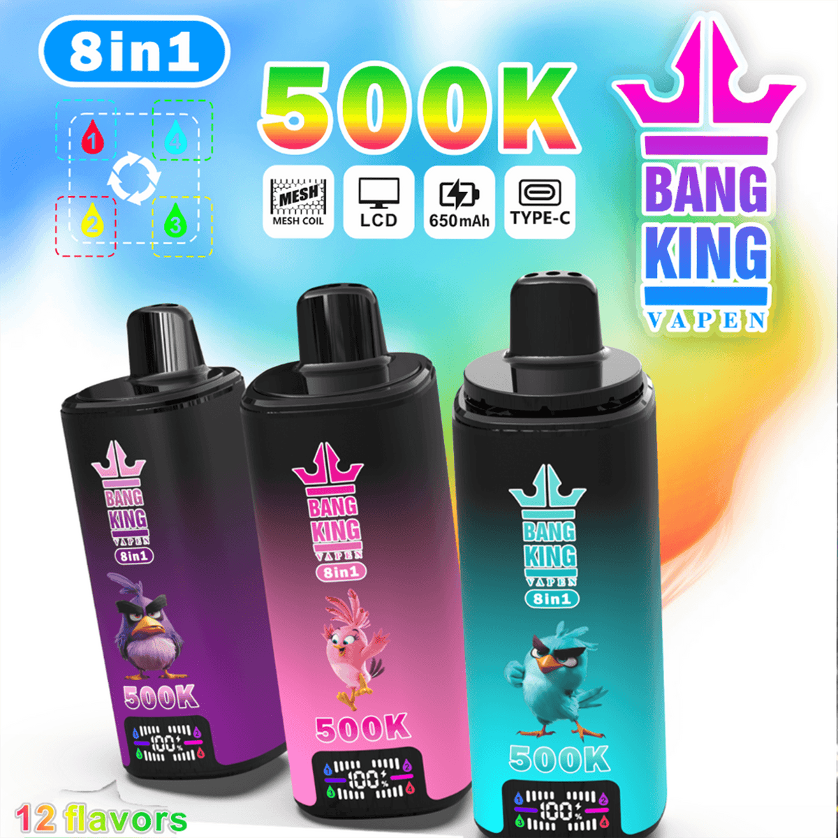 Bang King 500K 8-in-1 Disposable Vape – Rechargeable Angry Birds Edition 8 Flavor Switch Vape - BangVapes
