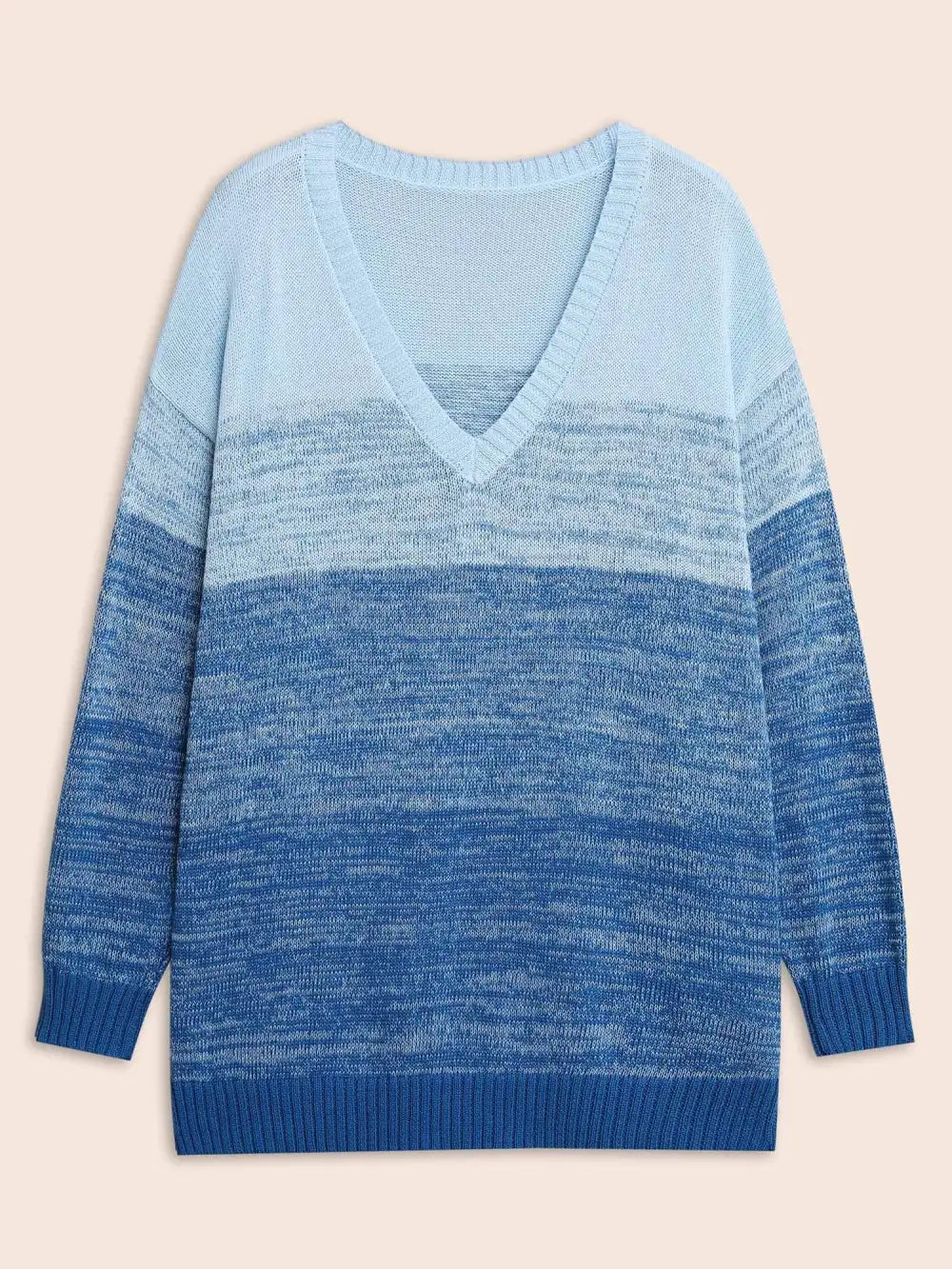 Cotton V Neck Ombre Split Hem Pullover