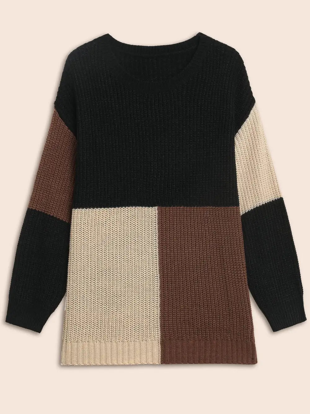 Colorblock Contrast Drop Shoulder Pullover