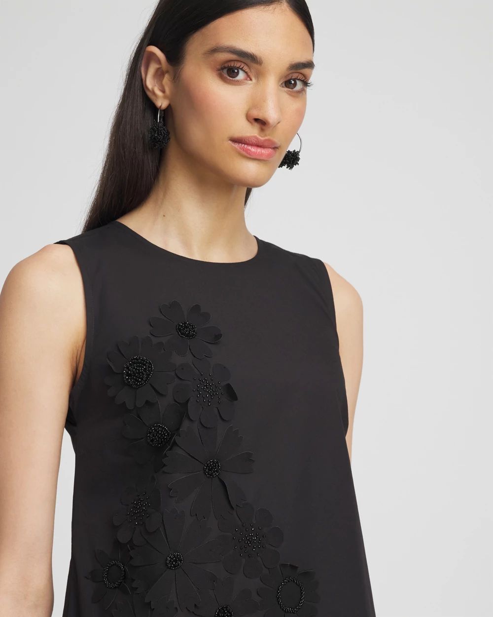 3D Flower Applique Sleeveless Dress