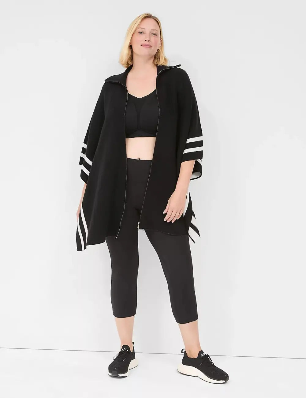 Full-Zip Striped Sweater Cape