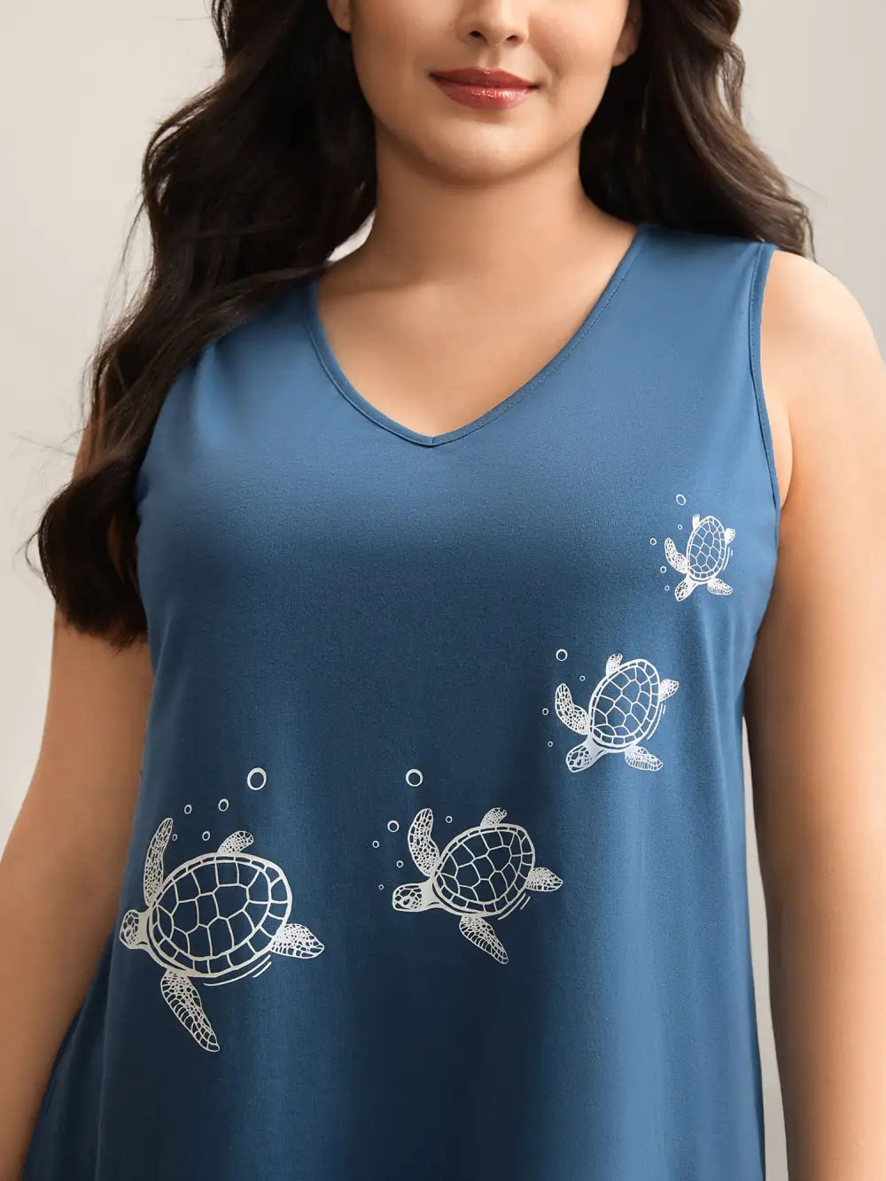 Turtle Print V-Neck Tank Top
