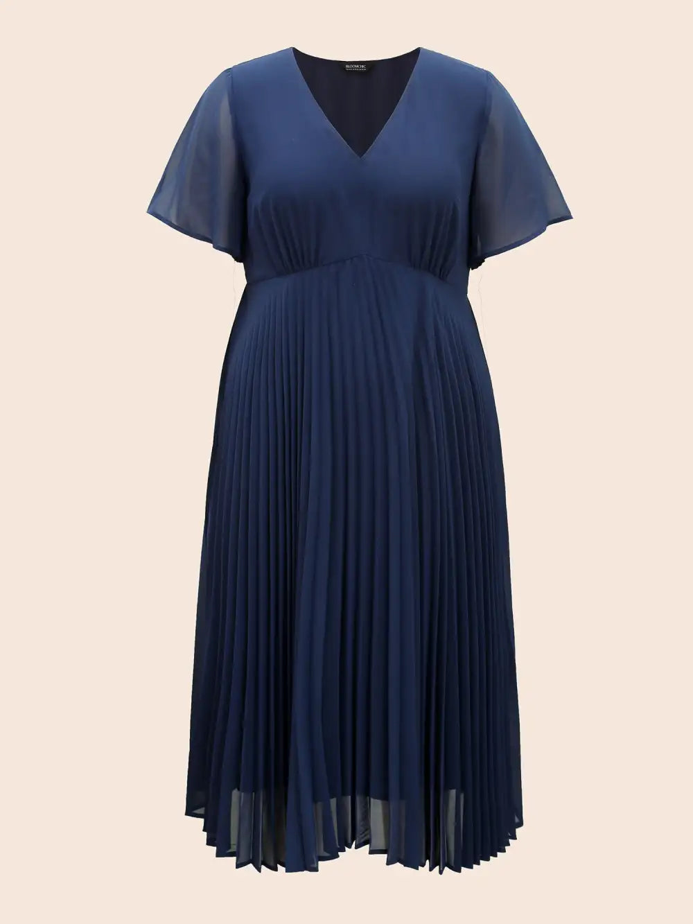 Solid Chiffon Pleated Ruffle Sleeve Dress