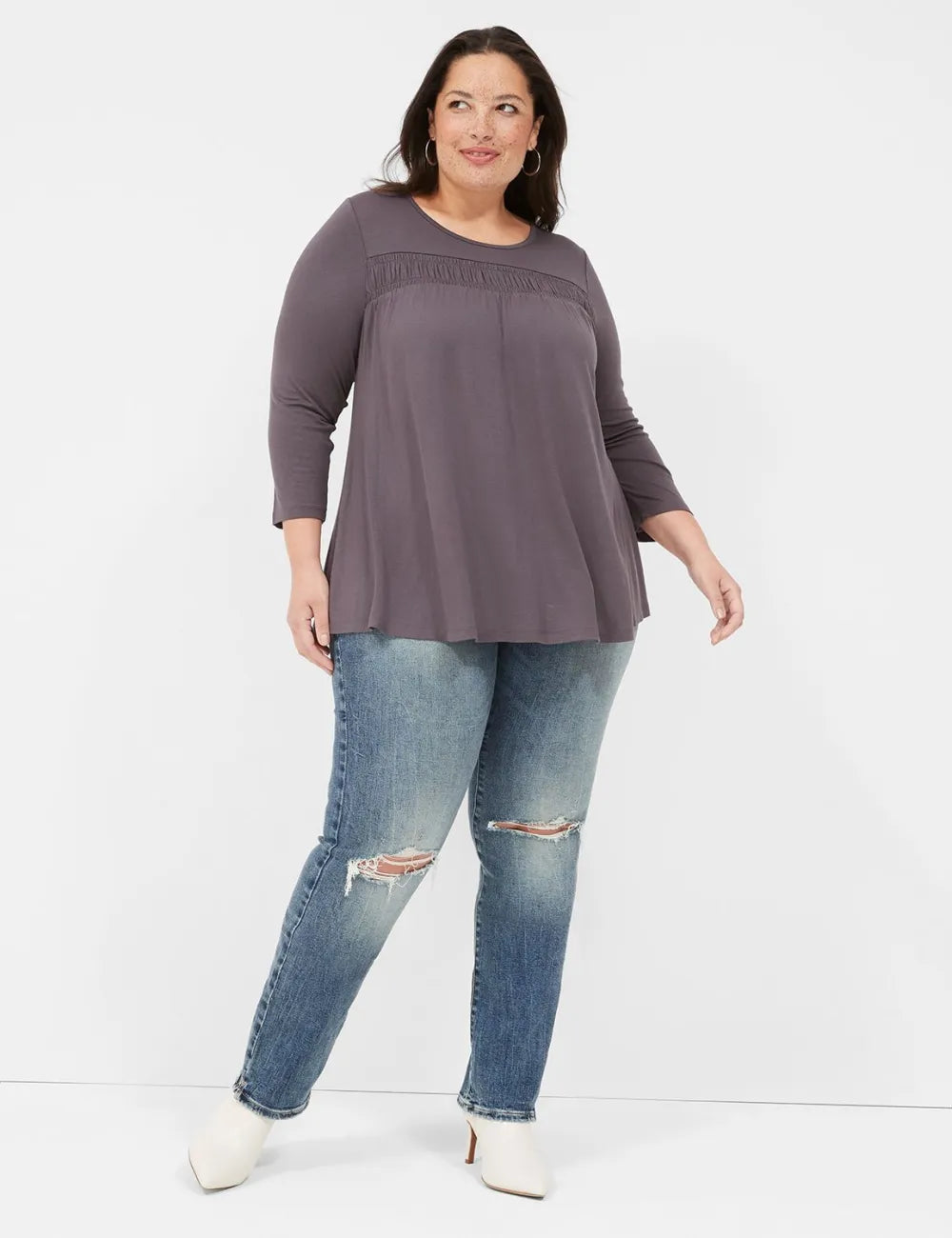 Swing 3/4-Sleeve Smocked Yoke Top