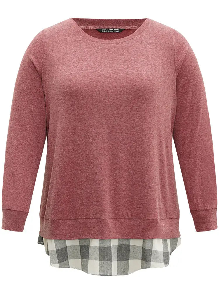 Heather Plaid Patchwork Crew Neck T-Shirt