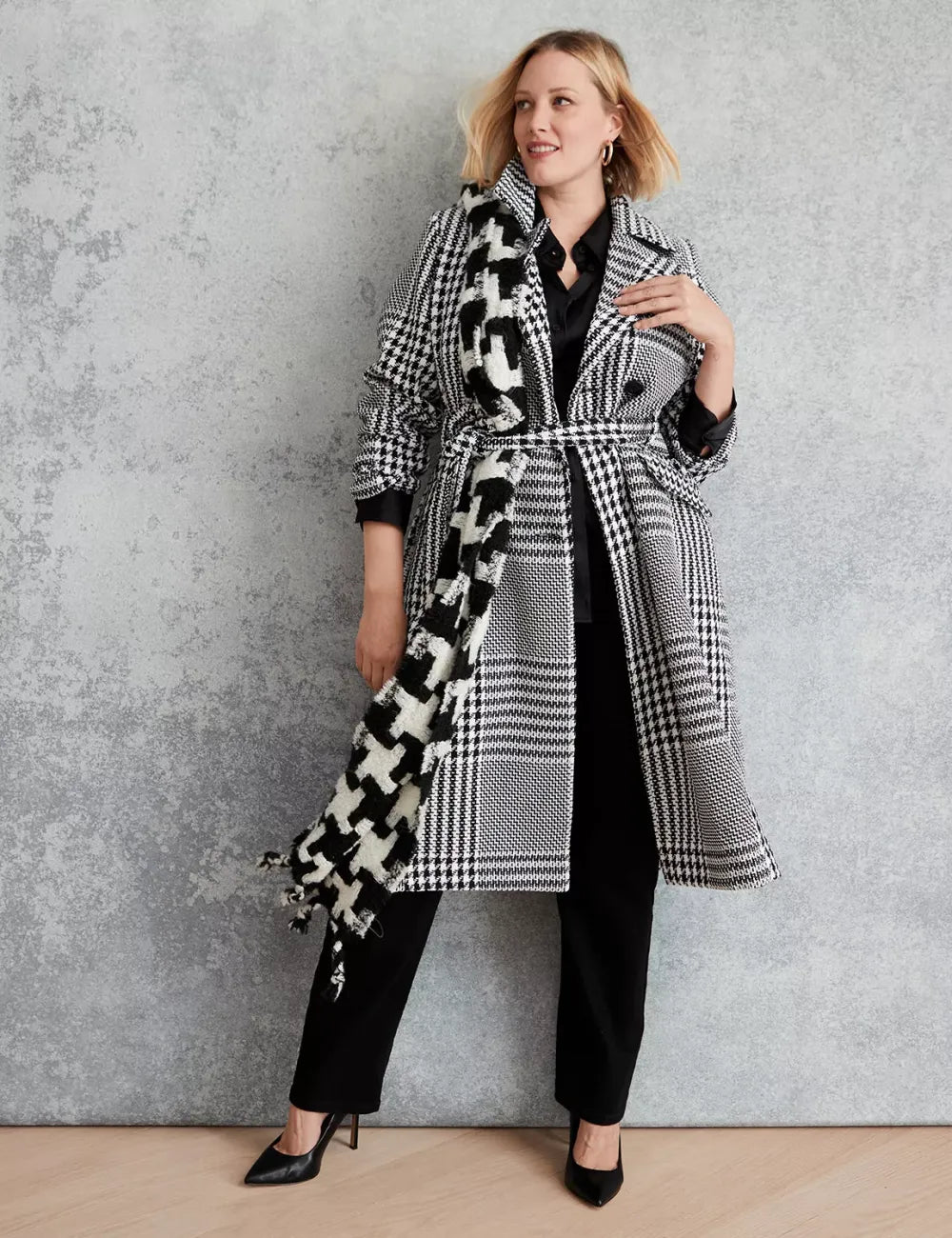Double-Breasted Plaid Coat
