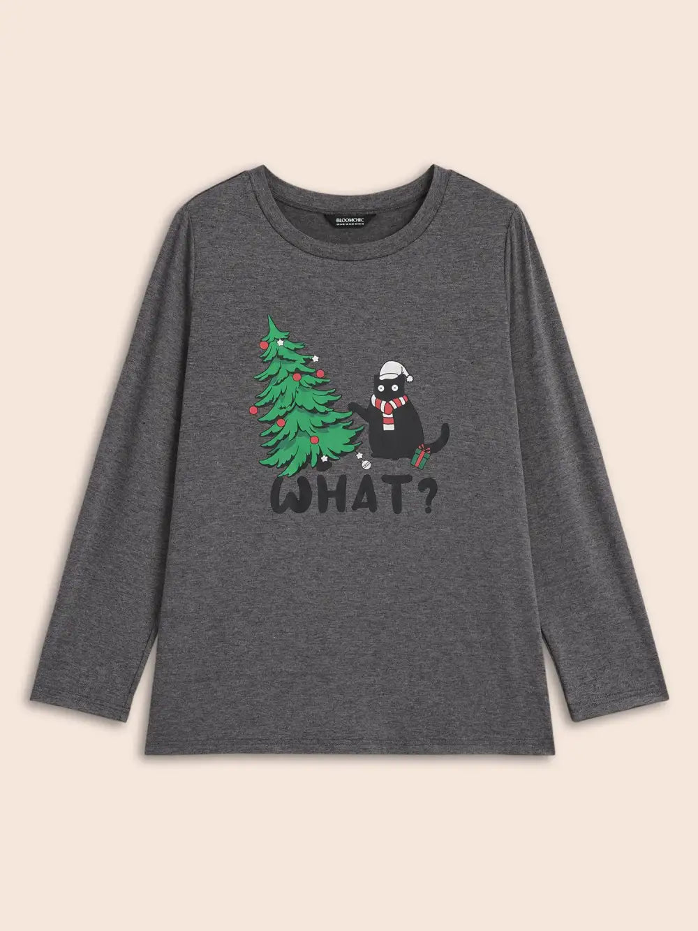 Festive Cat And Tree Printed Slim-Fit Tee