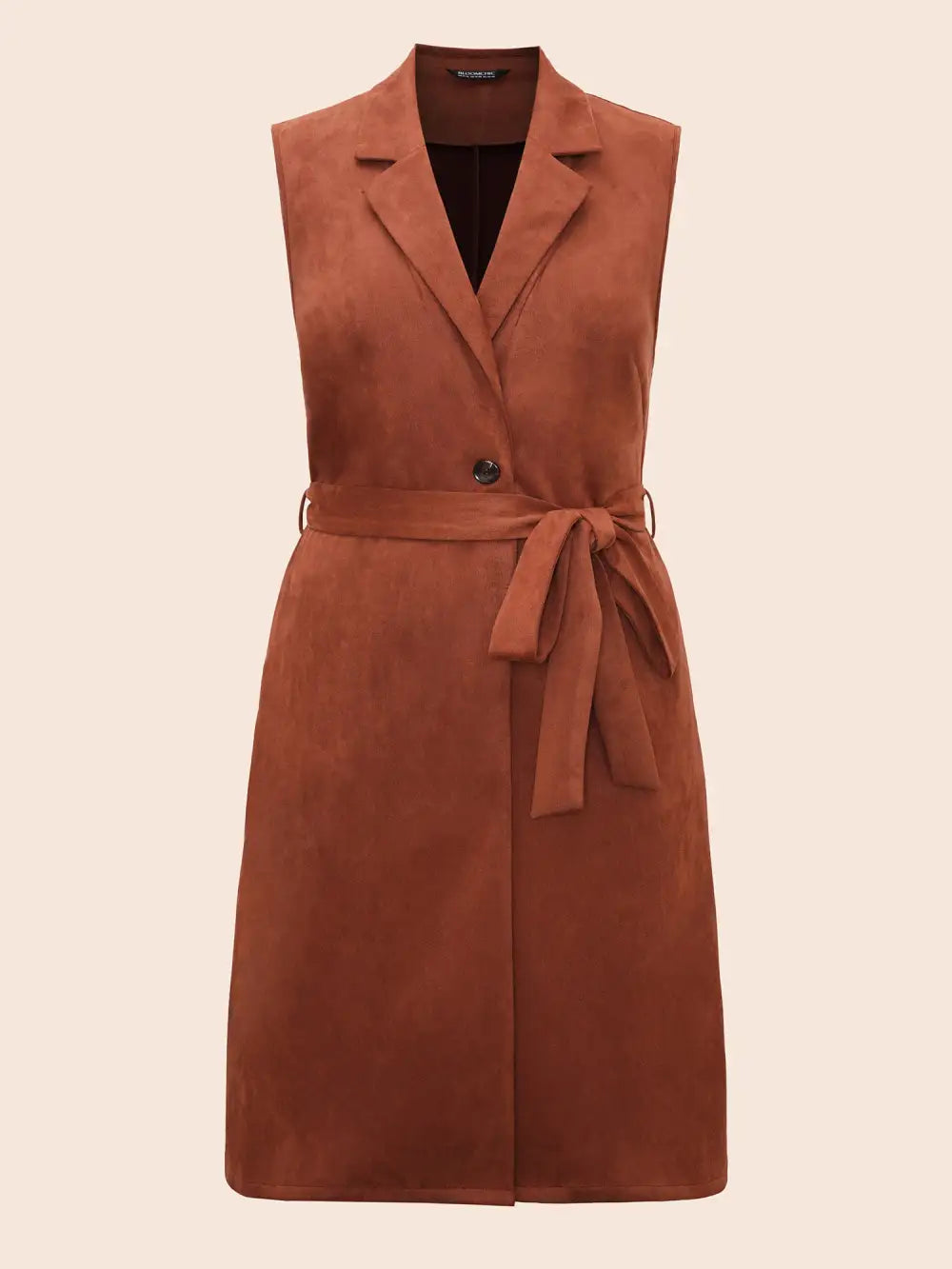 Suit Collar Faux Suede Belted Jacket