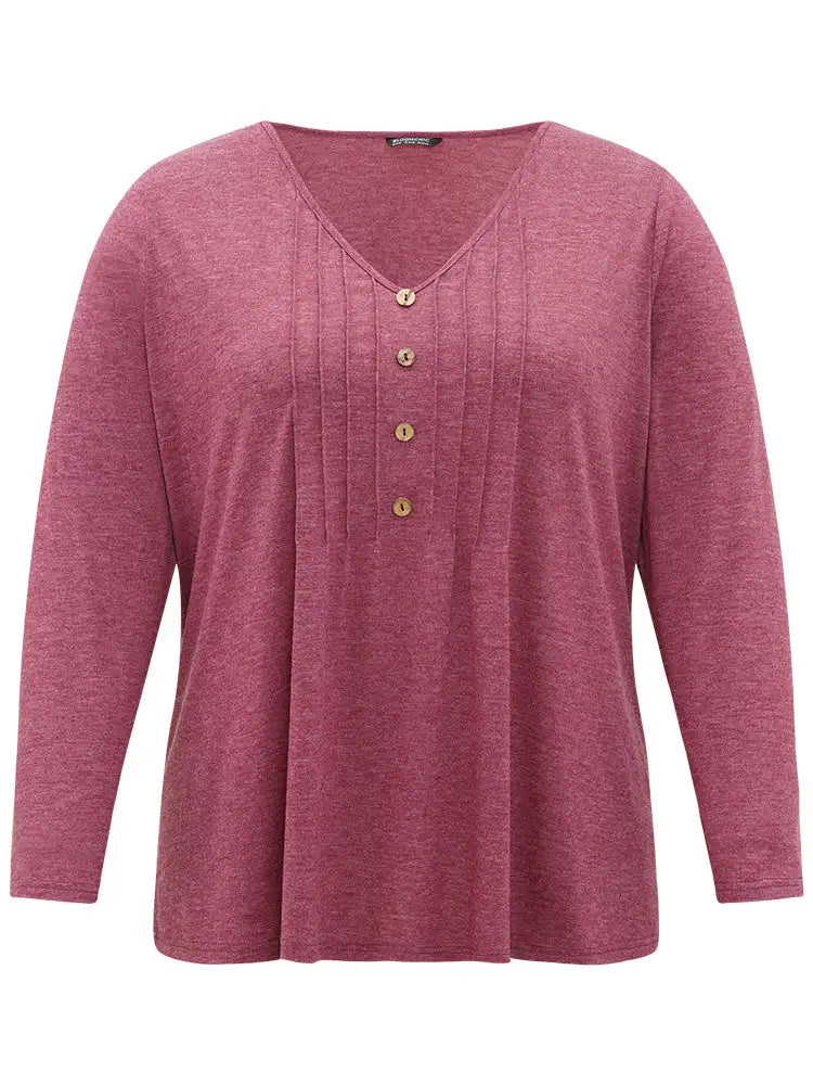 Plain V Neck Line Button Detail T-Shirt