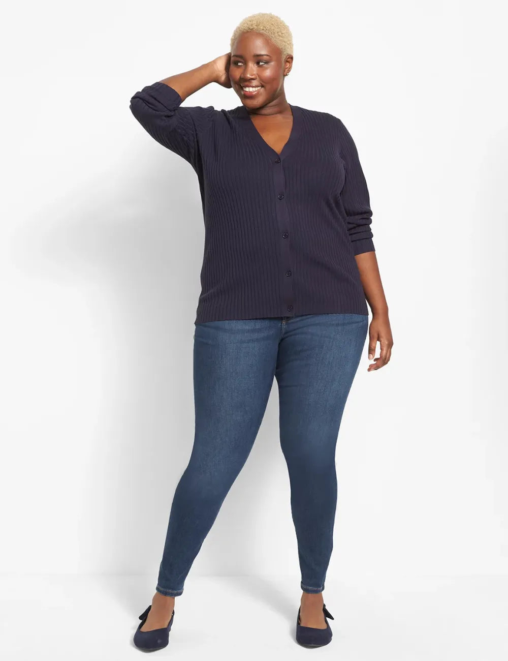 Ribbed Button-Front Cardigan