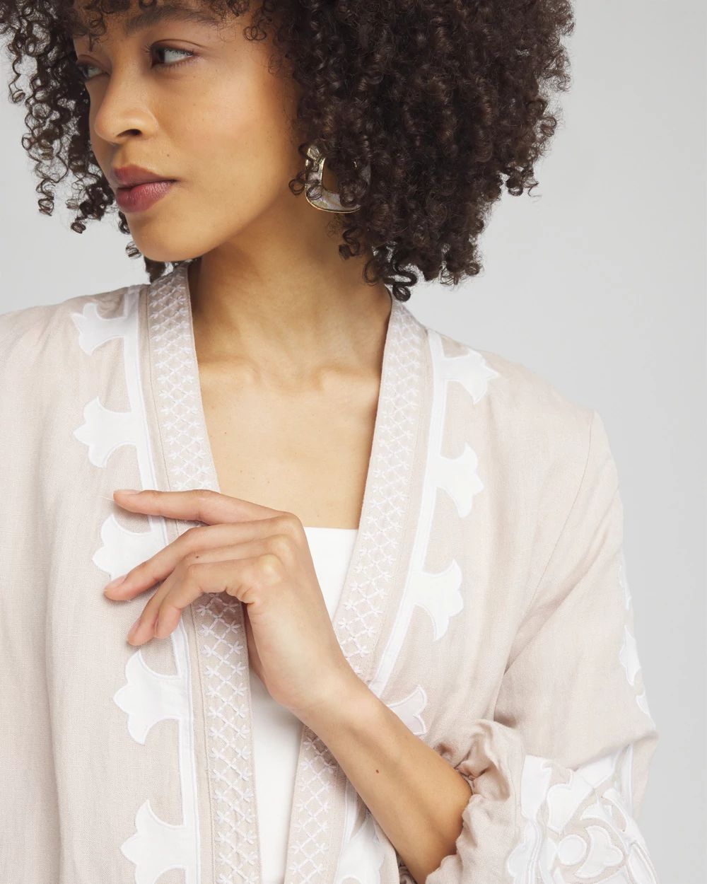 Embroidered Linen Blend Topper