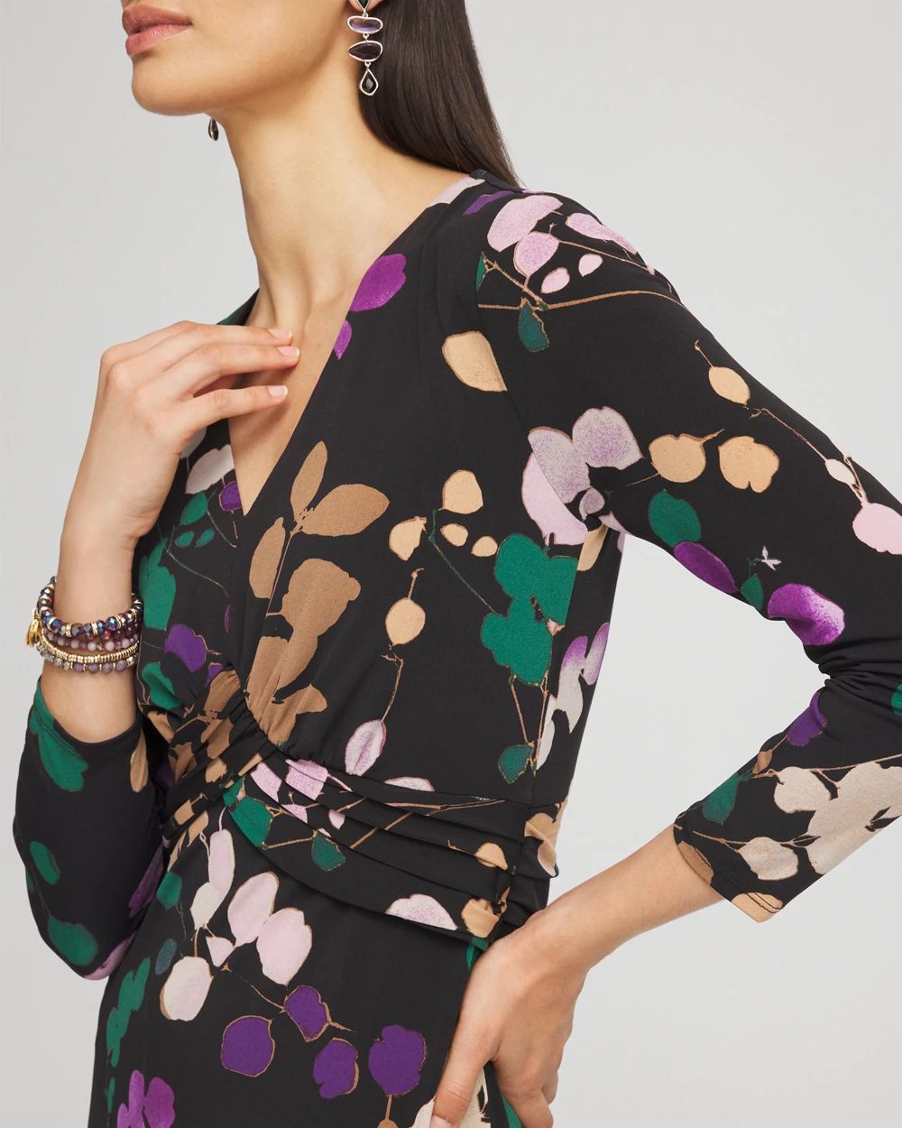 V-neck 3/4 Sleeve Floral Maxi Dress