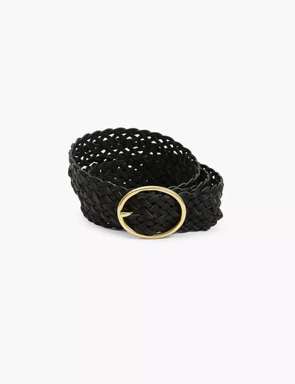 Braided Faux-Leather Oval Ring Versatile Belt
