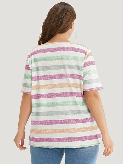 Striped Contrast V Neck T-shirt