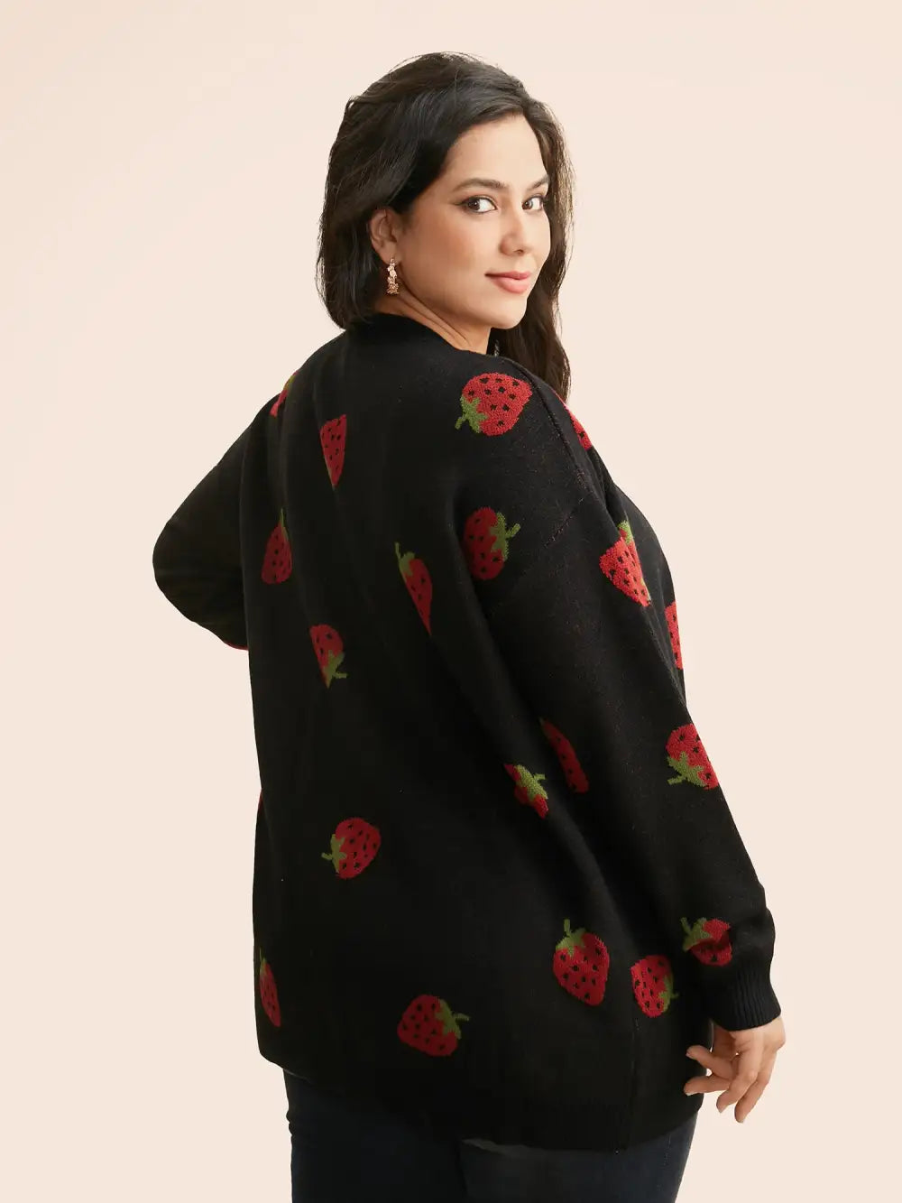 Strawberry Jacquard Patch Pocket Cardigan
