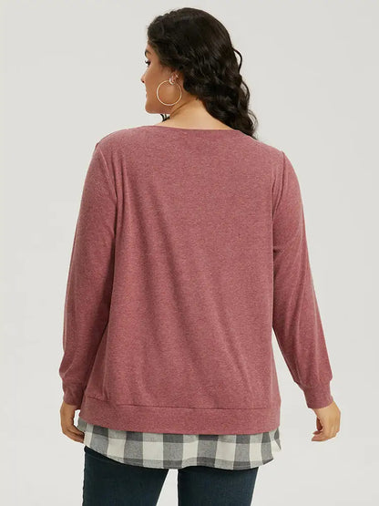 Heather Plaid Patchwork Crew Neck T-Shirt