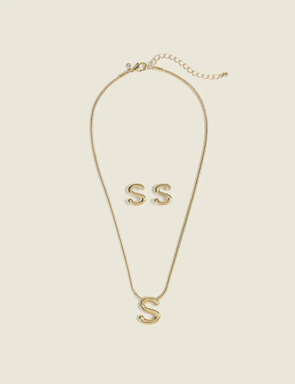 Initial Necklace & Earring Set