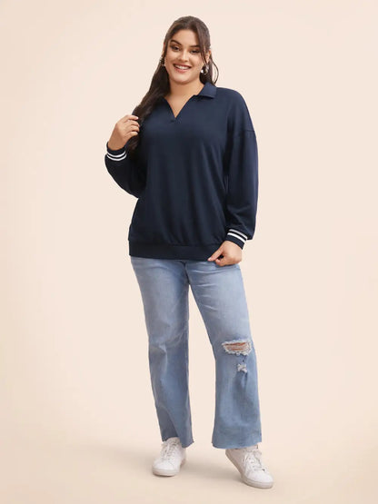 Polo Neck Contrast Trim Drop Shoulder Sweatshirt