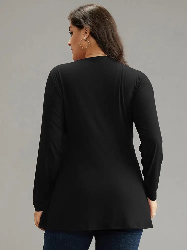 Solid Crossover V Neck Ruffle Hem T-Shirt