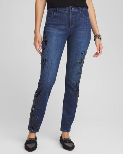 So Slimming® Girlfriend Embroidered Ankle Jeans