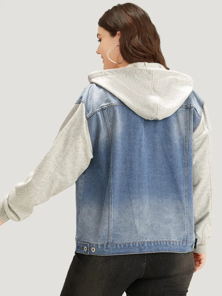 Hooded Patchwork Flap Pocket Denim Jacket