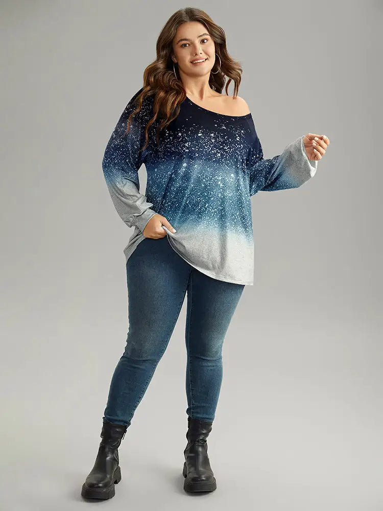 Ombre Raglan Sleeve Contrast T-Shirt
