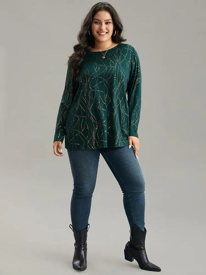 Polka Dot Contrast Round Neck T-Shirt