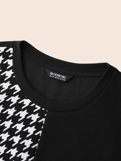 Houndstooth Patchwork Elastic Waist Dress
