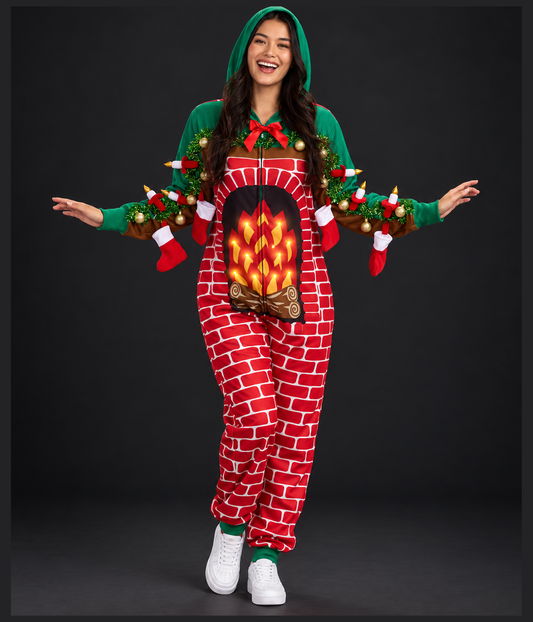 Women's Festive Fireplace Light Up Jumpsuit