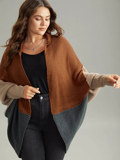 Colorblock Batwing Sleeve Patchwork Cardigan